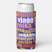 Kleurrijke reis in veel talen Word Cloud Seltzer Blikjeskoeler (Seltzer Voorkant)