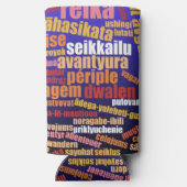 Kleurrijke reis in veel talen Word Cloud Seltzer Blikjeskoeler (Achterkant)