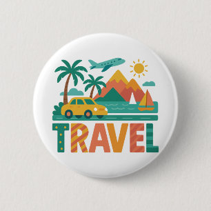 Kleurrijke Reis Vakantie Avontuur Ronde Button 5,7 Cm