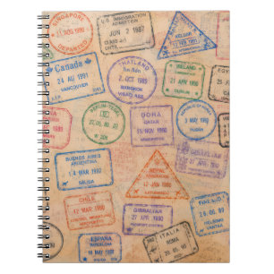 Kleurrijke Reisephemera met Vintage Paspoortstempe Notitieboek