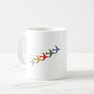 Kleurrijke reisvliegtuigen koffiemok