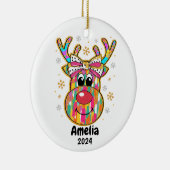Kleurrijke Rendier Coquette Bow Kerst Ornament (Rechts)