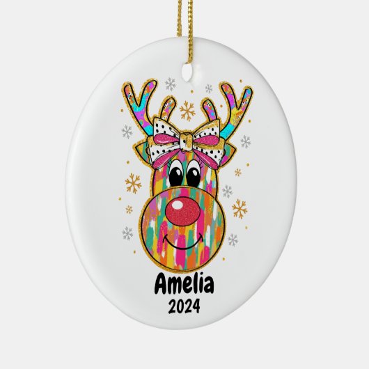 Kleurrijke Rendier Coquette Bow Kerst Ornament (Rechts)