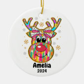 Kleurrijke Rendier Coquette Bow Kerst Ornament (Voorkant)