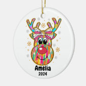 Kleurrijke Rendier Coquette Bow Kerst Ornament (Links)