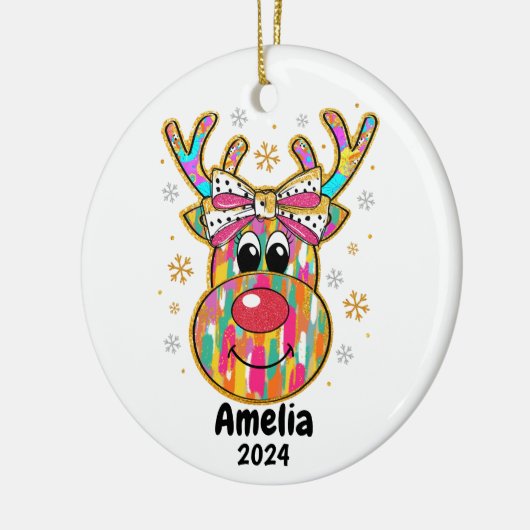 Kleurrijke Rendier Coquette Bow Kerst Ornament (Links)