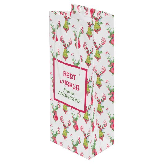 Kleurrijke Rendier Patroon Vakantie Wijn Gift Bag Wijn Cadeautas (Achterkant Gekanteld)