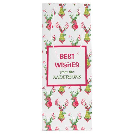 Kleurrijke Rendier Patroon Vakantie Wijn Gift Bag Wijn Cadeautas (Achterkant)