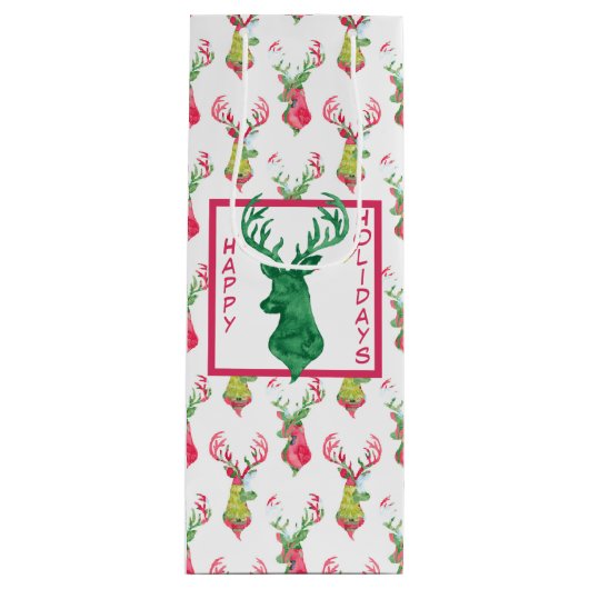 Kleurrijke Rendier Patroon Vakantie Wijn Gift Bag Wijn Cadeautas (Voorkant)