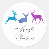 Kleurrijke rendieren Vrolijk Kerstfeest Ronde Sticker (Voorkant)