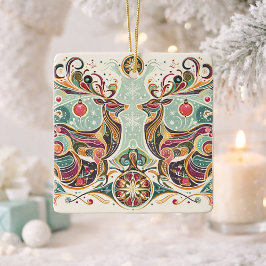 Kleurrijke rendierkerstkunst met volkskeunst keramisch ornament