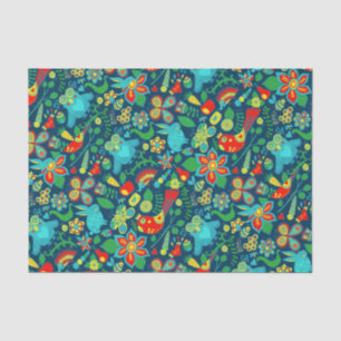 Kleurrijke retorbloemen, vogels en vlinders tissuepapier