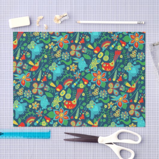 Kleurrijke retorbloemen, vogels en vlinders tissuepapier (Craft)