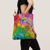 Kleurrijke Retro 1960s Flower Power Tote Bag (Dichtbij)