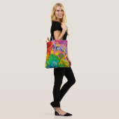 Kleurrijke Retro 1960s Flower Power Tote Bag (Op model)