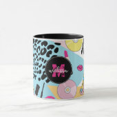 Kleurrijke Retro 1990's Nineties Patroon Monogram Mok (Midden)