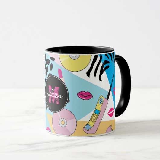 Kleurrijke Retro 1990's Nineties Patroon Monogram Mok (Voorkant rechts)