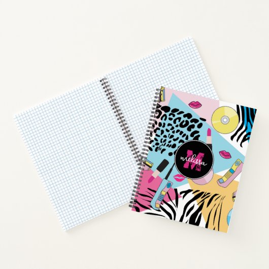 Kleurrijke Retro 1990's Nineties Patroon Monogram Notitieboek (Binnen)
