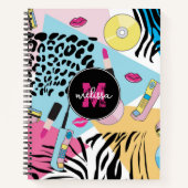 Kleurrijke Retro 1990's Nineties Patroon Monogram Notitieboek (Voorkant)