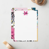 Kleurrijke Retro 1990's Nineties Patroon Monogram Notitiekaartje (Voorkant / Achterkant in situ)