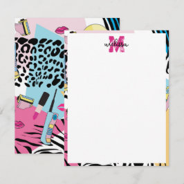 Kleurrijke Retro 1990's Nineties Patroon Monogram Notitiekaartje