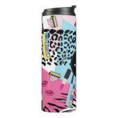 Kleurrijke Retro 1990's Nineties Patroon Monogram Thermosbeker (Gedraaid links)