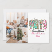 Kleurrijke Retro 3 foto Vrolijk Kerstfeest Feestdagenkaart (Voorkant)