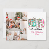 Kleurrijke Retro 4 foto Vrolijk Kerstfeest Feestdagenkaart (Voorkant)