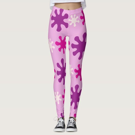 Kleurrijke Retro 60s 70s Pink Splat Leggings (Voorkant)