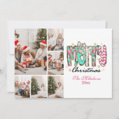 Kleurrijke Retro 6 foto Vrolijk Kerstfeest Feestdagenkaart (Voorkant)