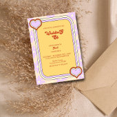 Kleurrijke retro  70s bruiloft kaart