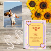 Kleurrijke retro  70s bruiloft kaart