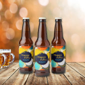 Kleurrijke Retro 70s Happy Birthday Personaliseer Bier Etiket