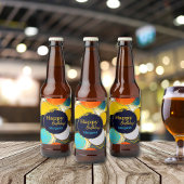 Kleurrijke Retro 70s Happy Birthday Personaliseer Bier Etiket