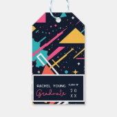 Kleurrijke Retro 80s Blauw & Roze Afstuderen Cadeaulabel (Achterkant)