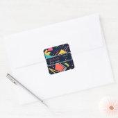 Kleurrijke Retro 80s Blauw & Roze Afstuderen Vierkante Sticker (Envelop)
