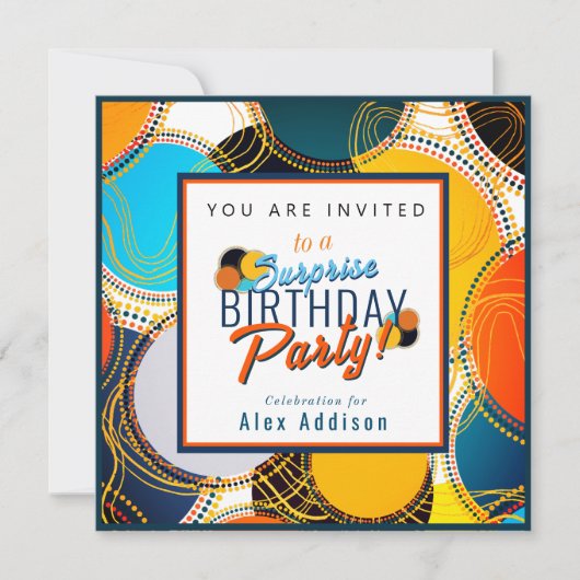 Kleurrijke Retro 80's Verrassing Uitnodiging (Voorkant)