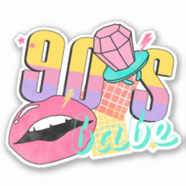 Kleurrijke Retro 90's Babe Lippen Ring Pop Sticker