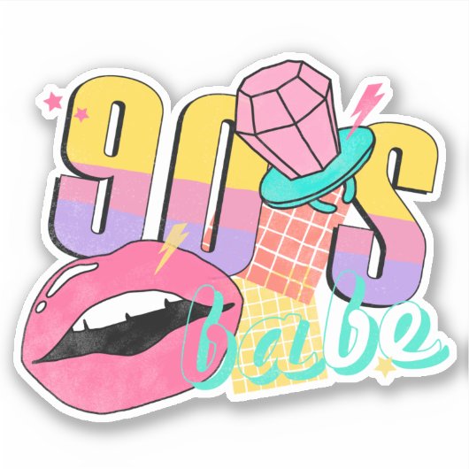 Kleurrijke Retro 90's Babe Lippen Ring Pop Sticker (Voorkant)