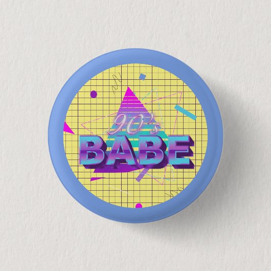 Kleurrijke Retro 90's Babe Ronde Button 3,2 Cm (Voorkant)
