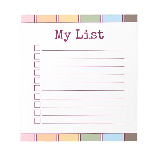 Kleurrijke Retro Aangepaste Checklist Lined Notitieblok (Voorkant)