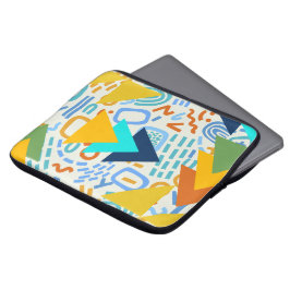 Kleurrijke retro abstract patroon Blauw Geel Laptop Sleeve