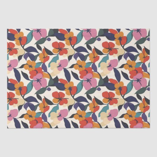 Kleurrijke Retro Abstracte Bloempatroon Tissuepapier (Voorkant)