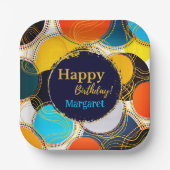 Kleurrijke Retro Abstracte Gelukkige Verjaardag Pe Papieren Bordje (Voorkant)