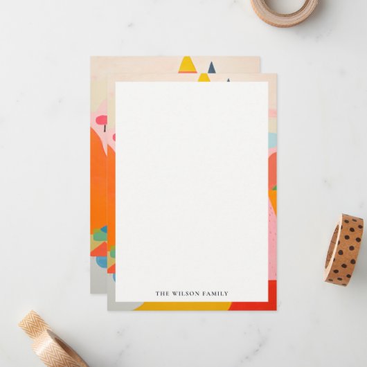 Kleurrijke Retro Abstracte Kerst Landschap Notitiekaartje (Voorkant / Achterkant in situ)