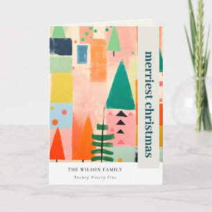 Kleurrijke Retro Abstracte Kerstmis Landschapsfoto Feestdagen Kaart