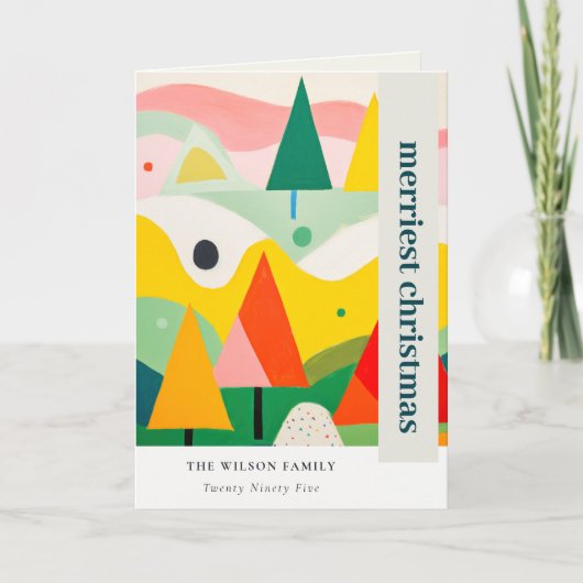 Kleurrijke Retro Abstracte Kerstmis Landschapsfoto Feestdagen Kaart (Voorkant)