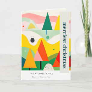 Kleurrijke Retro Abstracte Kerstmis Landschapsfoto Feestdagen Kaart