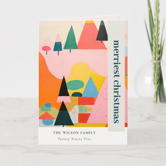 Kleurrijke Retro Abstracte Kerstmis Landschapsfoto Feestdagen Kaart (Voorkant)