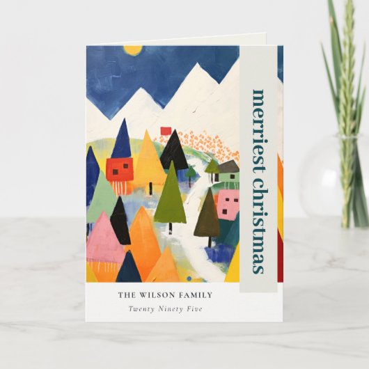 Kleurrijke Retro Abstracte Kerstmis Landschapsfoto Feestdagen Kaart (Voorkant)